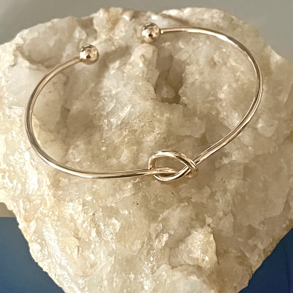 Gold Cuff Boho Chic Bangle With Knot Tie Style Bracelet-Gift Love Friendship-New
